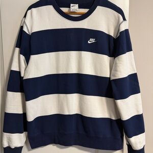 Nike Men's Blue and White Striped Crewneck Sweater